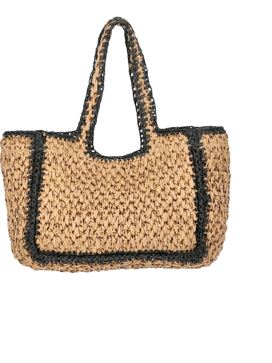 Time And Tru Tan Woven Tote With Black Trim